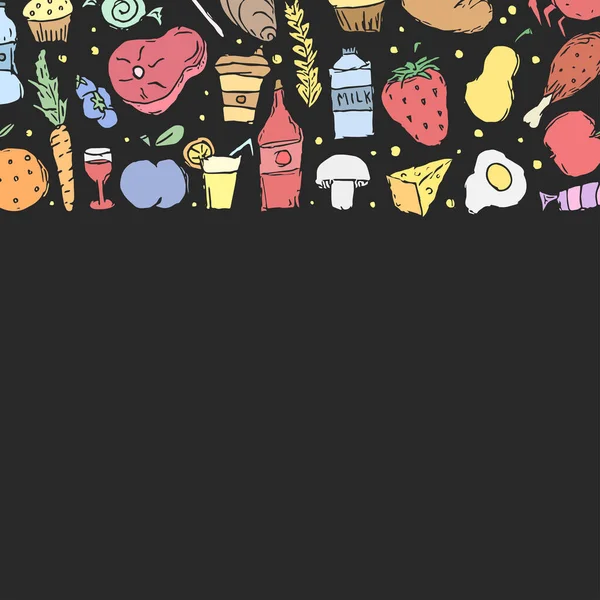 Намальований Харчовий Фон Ілюстрація Їжі Doodle Місцем Тексту — стоковий вектор