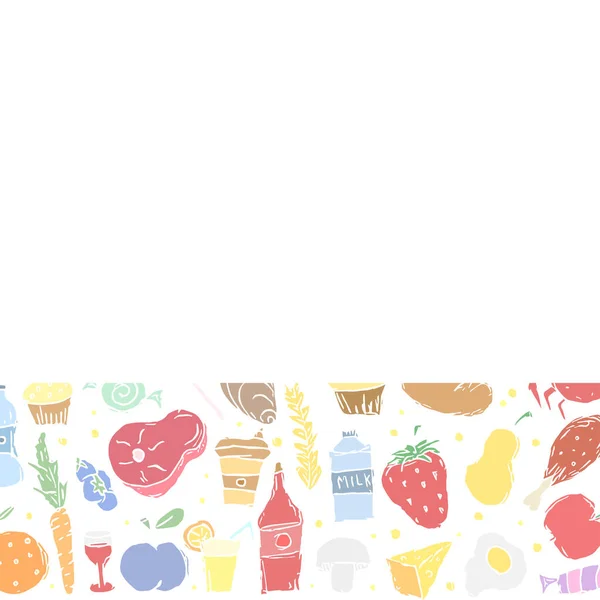 Fundo Comida Desenhado Doodle Food Ilustração Com Lugar Para Texto — Vetor de Stock