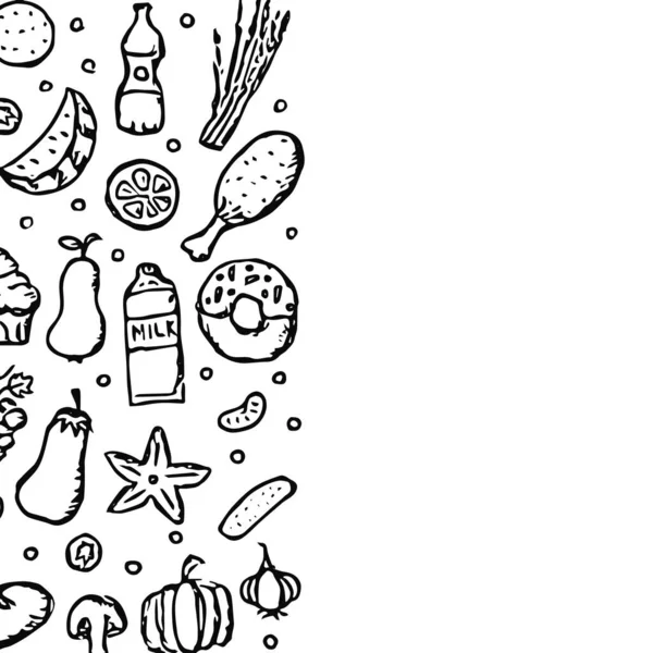 Gezeichnet Lebensmittel Hintergrund Doodle Food Illustration Mit Platz Für Text — Stockvektor