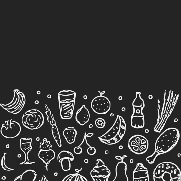 Fondo Comida Dibujada Doodle Ilustración Alimentos Con Lugar Para Texto — Archivo Imágenes Vectoriales