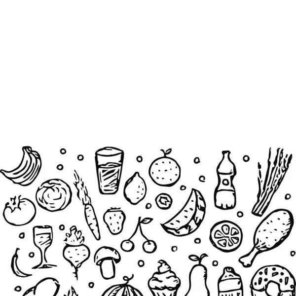 Fond Nourriture Dessiné Illustration Alimentaire Doodle Avec Place Pour Texte — Image vectorielle