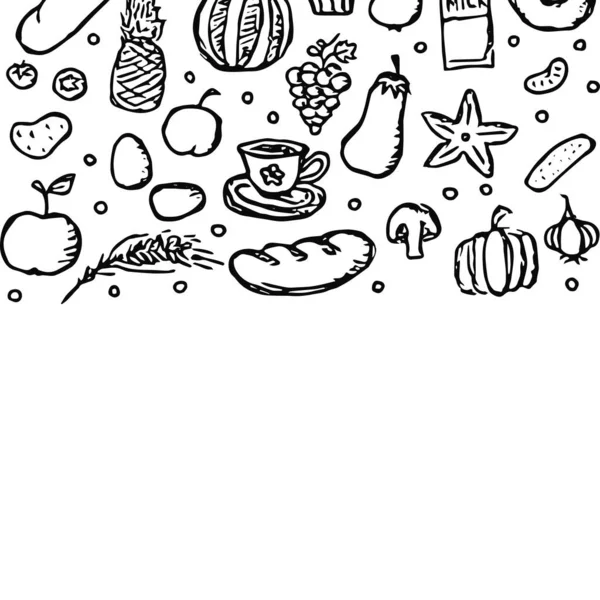 Fond Nourriture Dessiné Illustration Alimentaire Doodle Avec Place Pour Texte — Image vectorielle