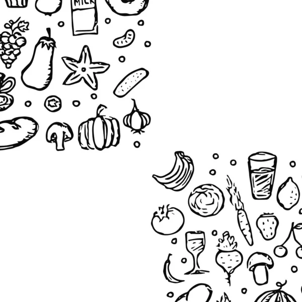 Fondo Comida Dibujada Doodle Ilustración Alimentos Con Lugar Para Texto — Vector de stock