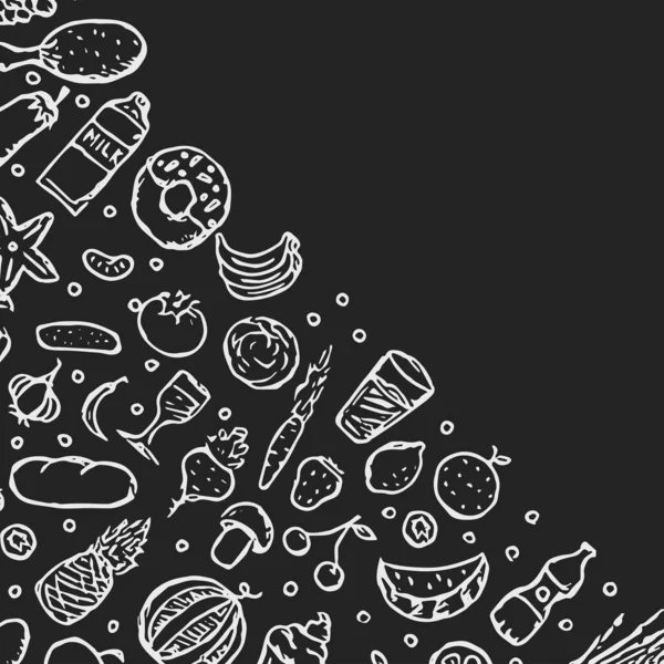 Fondo Comida Dibujada Doodle Ilustración Alimentos Con Lugar Para Texto — Vector de stock