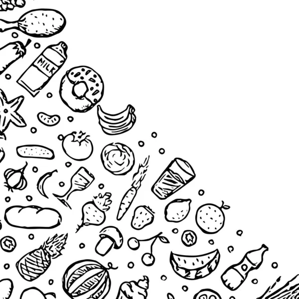 画的食物背景 附有文字的涂鸦食物图解 — 图库矢量图片