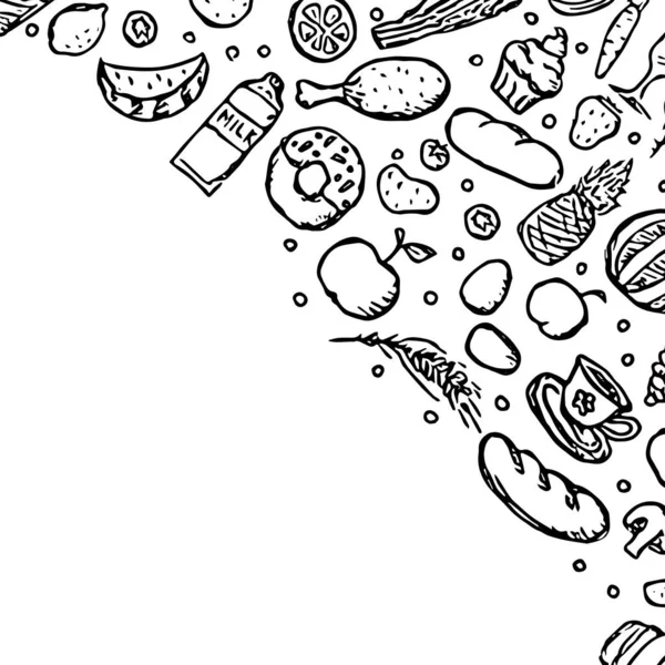 Rajzolt Étel Háttér Doodle Élelmiszer Illusztráció Helyet Szöveg — Stock Vector