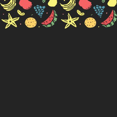 Yemek arkaplanı çizilmiş. Metin için yeri olan karalama yiyecek resimlemesi