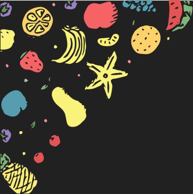 Yemek arkaplanı çizilmiş. Metin için yeri olan karalama yiyecek resimlemesi