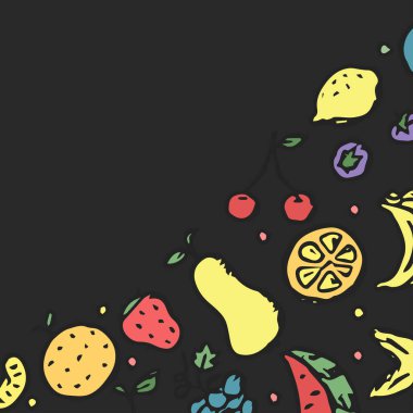 Yemek arkaplanı çizilmiş. Metin için yeri olan karalama yiyecek resimlemesi