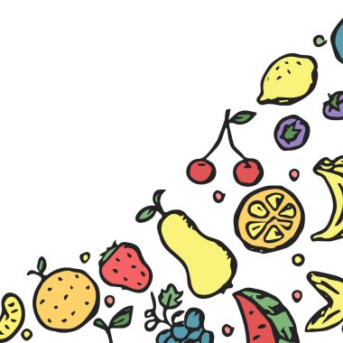 Yemek arkaplanı çizilmiş. Metin için yeri olan karalama yiyecek resimlemesi