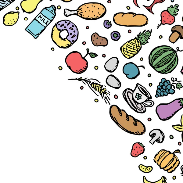 Rajzolt Étel Háttér Doodle Élelmiszer Illusztráció Helyet Szöveg — Stock Vector