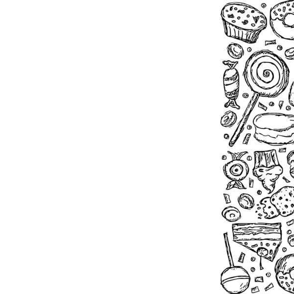 Fondo Dulces Dibujados Doodle Ilustración Alimentos Con Dulces Lugar Para — Foto de Stock