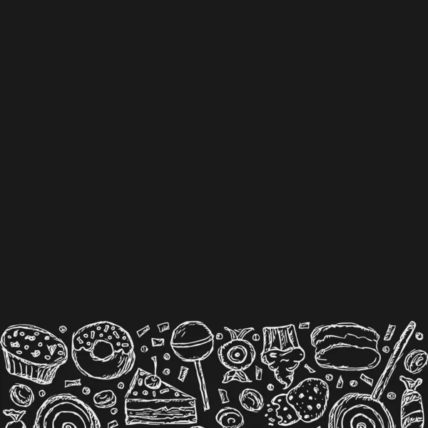Drawn Sweets Background Doodle Food Illustration Sweets Place Text — Stock Photo, Image