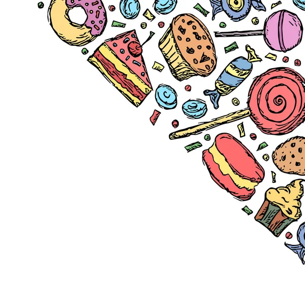 Ζωγραφισμένο Φόντο Γλυκών Εικονογράφηση Doodle Τροφίμων Γλυκά Και Θέση Για — Φωτογραφία Αρχείου