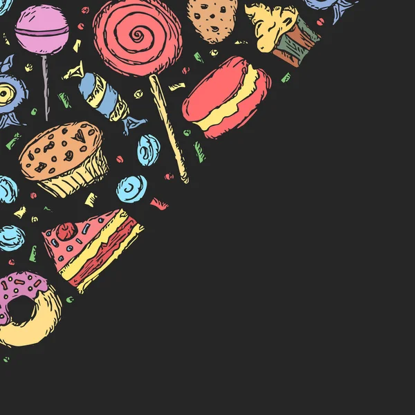 Мальований Фон Цукерок Ілюстрація Їжі Doodle Цукерками Місцем Тексту — стокове фото