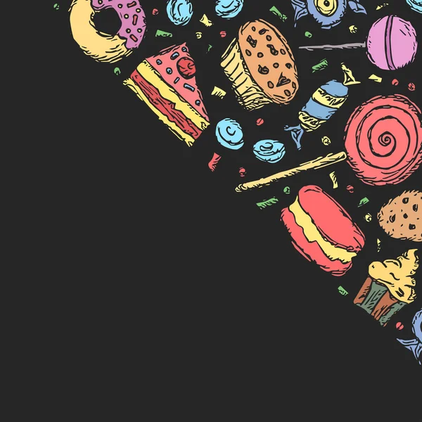 Ζωγραφισμένο Φόντο Γλυκών Εικονογράφηση Doodle Τροφίμων Γλυκά Και Θέση Για — Φωτογραφία Αρχείου
