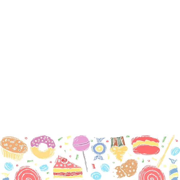 Gezeichnet Süßigkeiten Hintergrund Doodle Food Illustration Mit Süßigkeiten Und Platz — Stockfoto