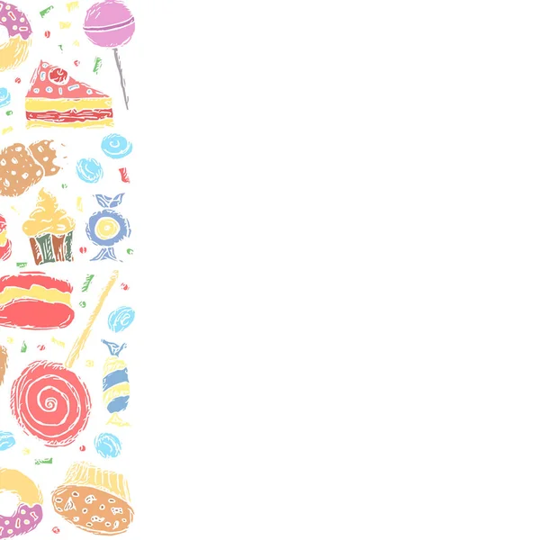 画糖果背景 带糖果的涂鸦食品图解和文字位置 — 图库照片
