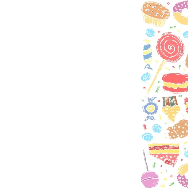 お菓子の背景を描いた お菓子とテキストのための場所で食べ物のイラストを落書き — ストック写真
