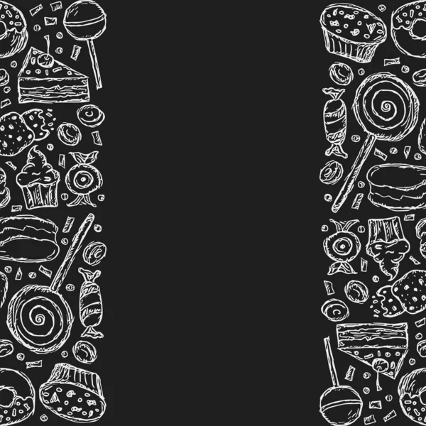 Rajzolt Édesség Háttér Doodle Élelmiszer Illusztráció Édességek Hely Szöveg — Stock Fotó