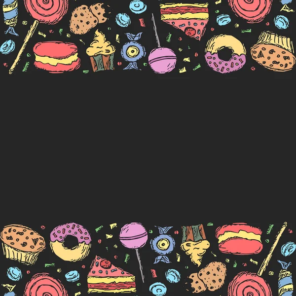 Drawn Sweets Background Doodle Food Illustration Sweets Place Text — Stock Photo, Image