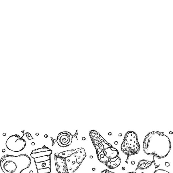 Gezeichnet Lebensmittel Hintergrund Doodle Food Illustration Mit Platz Für Text — Stockfoto