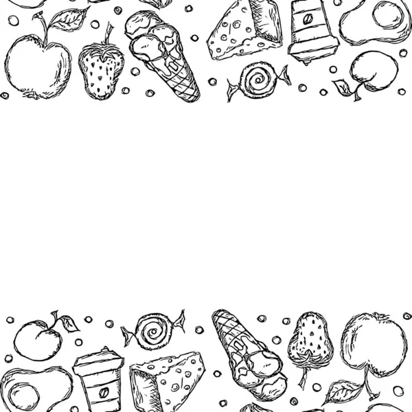 Fundo Comida Desenhado Doodle Food Ilustração Com Lugar Para Texto — Fotografia de Stock