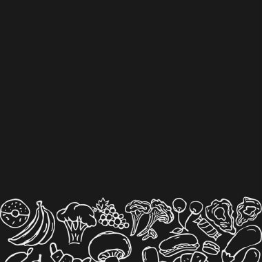 Yemek arkaplanı çizilmiş. Metin için yeri olan karalama yiyecek resimlemesi