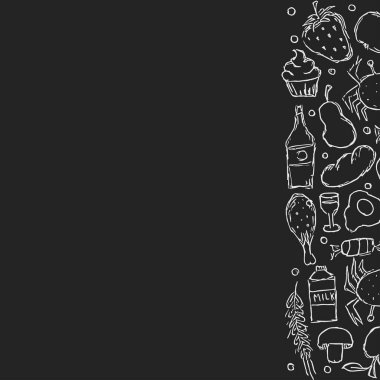 Yemek arkaplanı çizilmiş. Metin için yeri olan karalama yiyecek resimlemesi