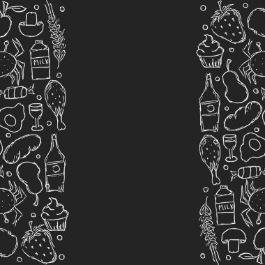 Yemek arkaplanı çizilmiş. Metin için yeri olan karalama yiyecek resimlemesi