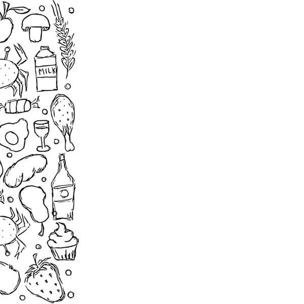 Fondo Comida Dibujada Doodle Ilustración Alimentos Con Lugar Para Texto —  Fotos de Stock