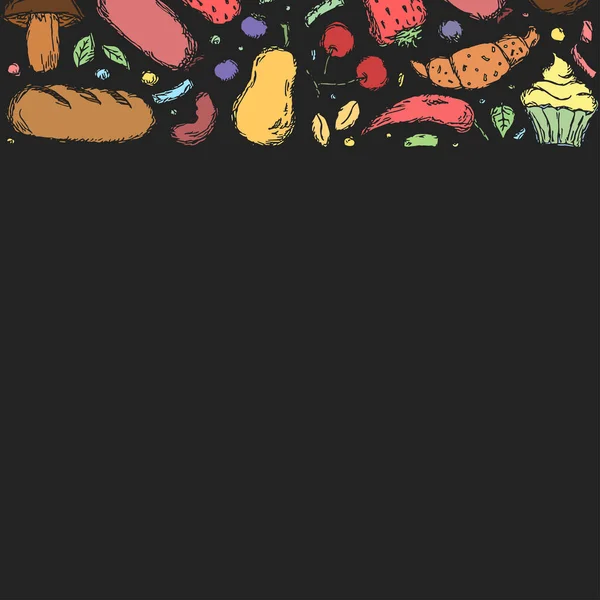 Gezeichnet Lebensmittel Hintergrund Doodle Food Illustration Mit Platz Für Text — Stockfoto
