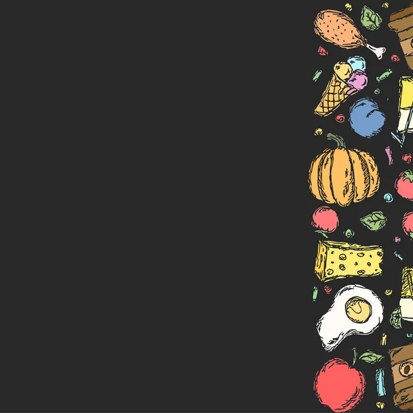 Gezeichnet Lebensmittel Hintergrund Doodle Food Illustration Mit Platz Für Text — Stockfoto