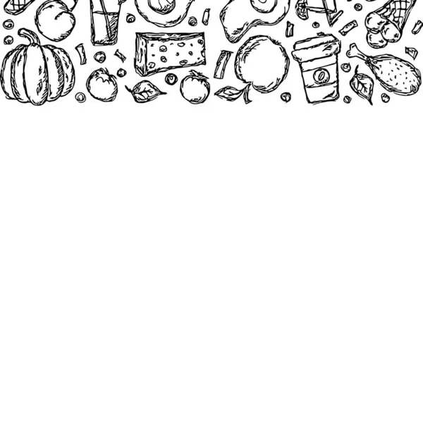 画的食物背景 附有文字的涂鸦食物图解 — 图库照片
