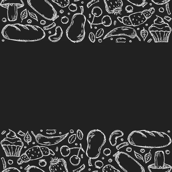 Fondo Comida Dibujada Doodle Ilustración Alimentos Con Lugar Para Texto —  Fotos de Stock