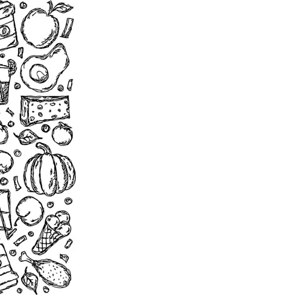 Drawn Food Background Doodle Food Illustration Place Text — Stock Photo, Image
