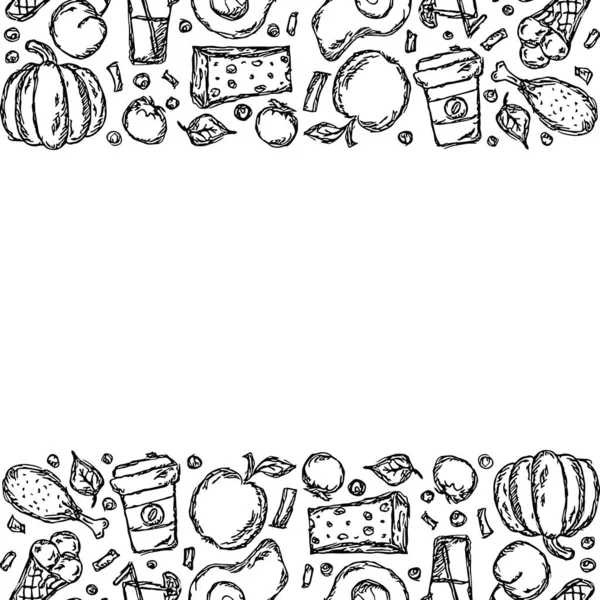 Getrokken Voedsel Achtergrond Doodle Food Illustratie Met Plaats Voor Tekst — Stockfoto