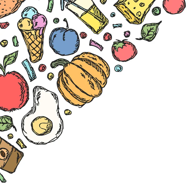 Rajzolt Étel Háttér Doodle Élelmiszer Illusztráció Helyet Szöveg — Stock Fotó