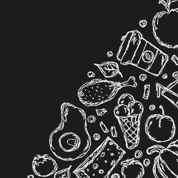 Fondo Comida Dibujada Doodle Ilustración Alimentos Con Lugar Para Texto — Foto de Stock