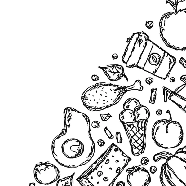 Ζωγραφισμένο Φόντο Τροφίμων Εικονογράφηση Doodle Τροφίμων Θέση Για Κείμενο — Φωτογραφία Αρχείου