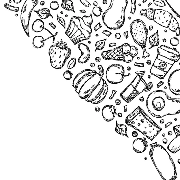 Fond Nourriture Dessiné Illustration Alimentaire Doodle Avec Place Pour Texte — Photo