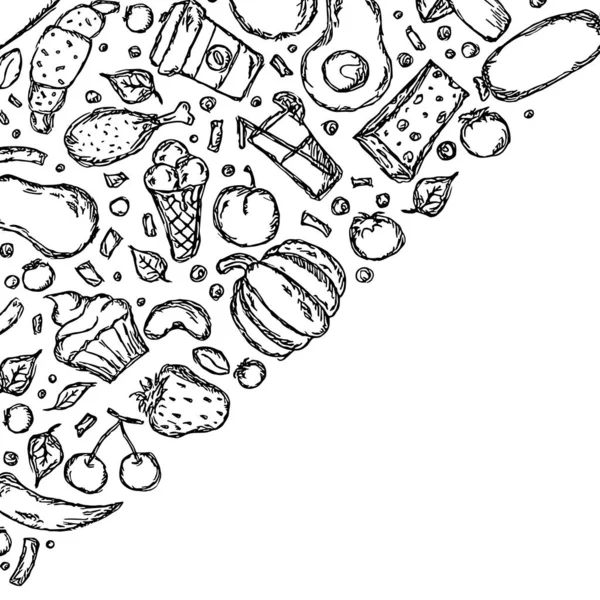 Rysunek Tła Żywności Ilustracja Żywności Doodle Miejscem Tekst — Zdjęcie stockowe
