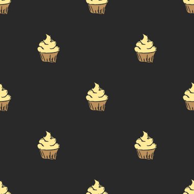 Kusursuz pasta kalıbı. Şekerler ve şeker arka planı. Şekerler ve şeker simgeleriyle karalama çizimi