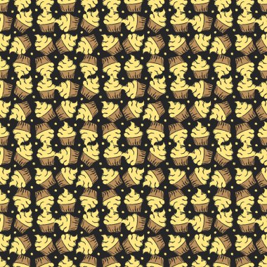 Kusursuz pasta kalıbı. Şekerler ve şeker arka planı. Şekerler ve şeker simgeleriyle karalama çizimi