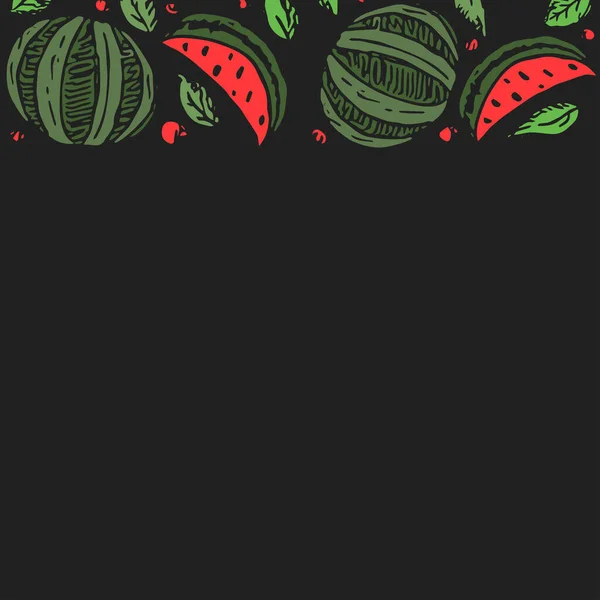 Wassermelone Hintergrund Mit Platz Für Text Gezeichnete Wassermelonen Illustration — Stockfoto