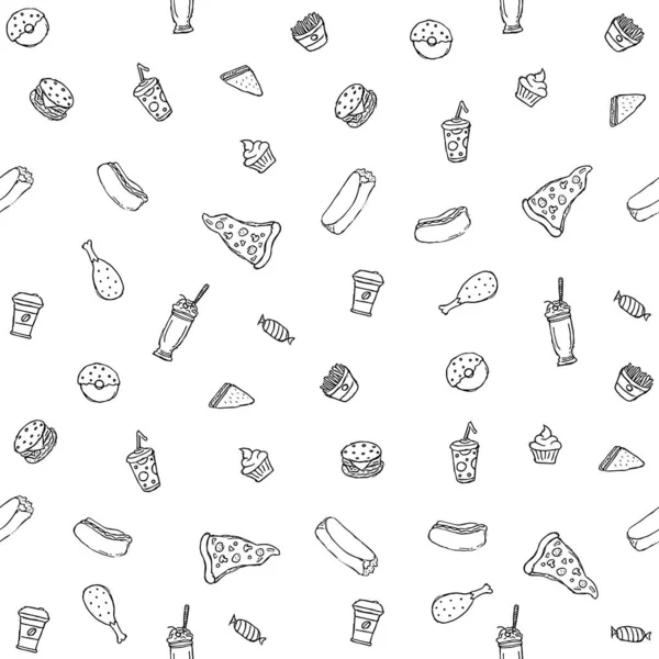 Bezproblémové Rychlé Občerstvení Rychlé Občerstvení Doodle Fastfood Ikony Nakreslený Vzorek — Stock fotografie