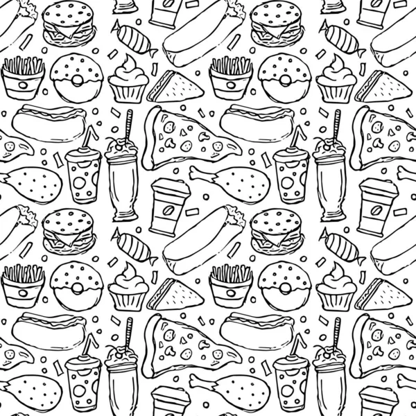 Bezproblémové Rychlé Občerstvení Rychlé Občerstvení Doodle Fastfood Ikony Nakreslený Vzorek — Stock fotografie