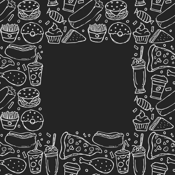 Фаст Фуд Місцем Тексту Іконки Швидкого Харчування Doodle Мальована Ілюстрація — стокове фото