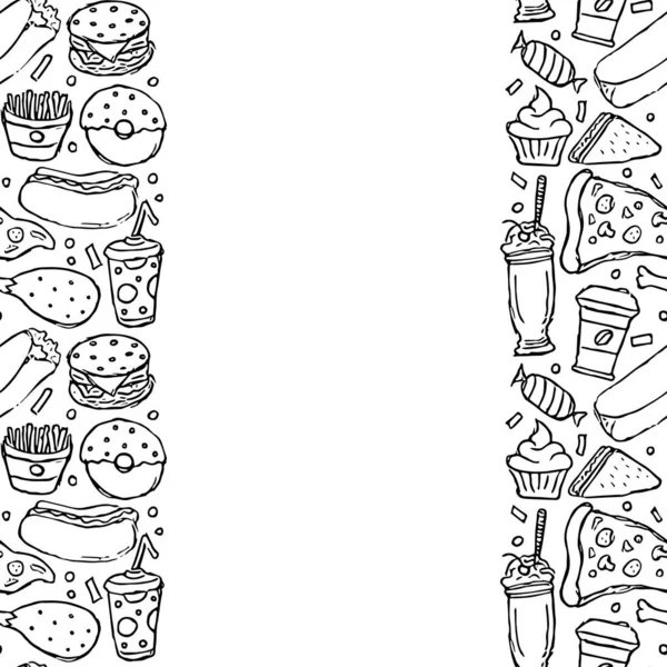 Fast Food Background Χώρο Για Κείμενο Εικονίδια Γρήγορου Φαγητού Σχεδιασμένη — Φωτογραφία Αρχείου
