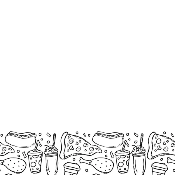 Фаст Фуд Місцем Тексту Іконки Швидкого Харчування Doodle Мальована Ілюстрація — стокове фото